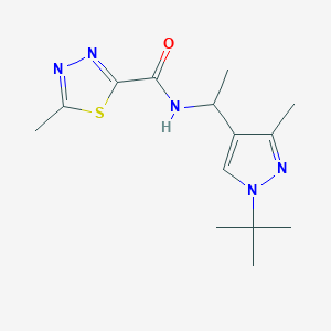 molecular formula C14H21N5OS B7197082 N-[1-(1-tert-butyl-3-methylpyrazol-4-yl)ethyl]-5-methyl-1,3,4-thiadiazole-2-carboxamide 