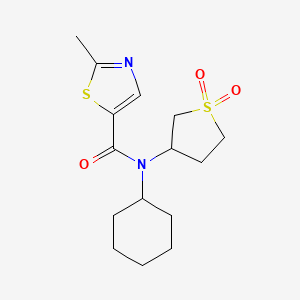 molecular formula C15H22N2O3S2 B7197409 N-cyclohexyl-N-(1,1-dioxothiolan-3-yl)-2-methyl-1,3-thiazole-5-carboxamide 