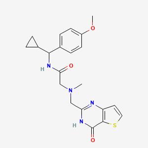 molecular formula C21H24N4O3S B7197497 N-[cyclopropyl-(4-methoxyphenyl)methyl]-2-[methyl-[(4-oxo-3H-thieno[3,2-d]pyrimidin-2-yl)methyl]amino]acetamide 