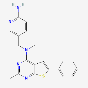 molecular formula C20H19N5S B7197567 N-[(6-aminopyridin-3-yl)methyl]-N,2-dimethyl-6-phenylthieno[2,3-d]pyrimidin-4-amine 