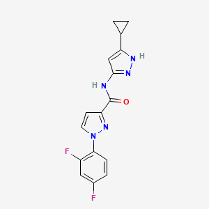 molecular formula C16H13F2N5O B7197735 N-(5-cyclopropyl-1H-pyrazol-3-yl)-1-(2,4-difluorophenyl)pyrazole-3-carboxamide 