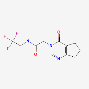 molecular formula C12H14F3N3O2 B7197766 N-methyl-2-(4-oxo-6,7-dihydro-5H-cyclopenta[d]pyrimidin-3-yl)-N-(2,2,2-trifluoroethyl)acetamide 