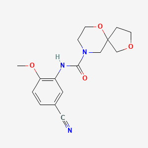 molecular formula C16H19N3O4 B7197857 N-(5-cyano-2-methoxyphenyl)-2,6-dioxa-9-azaspiro[4.5]decane-9-carboxamide 