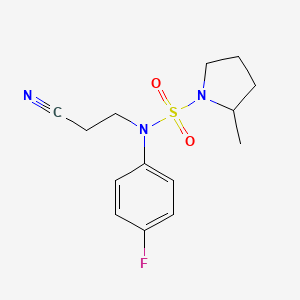 molecular formula C14H18FN3O2S B7198037 N-(2-cyanoethyl)-N-(4-fluorophenyl)-2-methylpyrrolidine-1-sulfonamide 