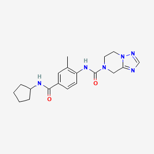 molecular formula C19H24N6O2 B7198239 N-[4-(cyclopentylcarbamoyl)-2-methylphenyl]-6,8-dihydro-5H-[1,2,4]triazolo[1,5-a]pyrazine-7-carboxamide 
