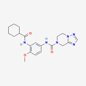 molecular formula C20H26N6O3 B7198249 N-[3-(cyclohexanecarbonylamino)-4-methoxyphenyl]-6,8-dihydro-5H-[1,2,4]triazolo[1,5-a]pyrazine-7-carboxamide 