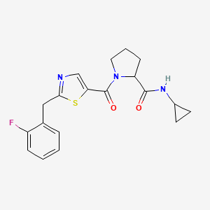 molecular formula C19H20FN3O2S B7198595 N-cyclopropyl-1-[2-[(2-fluorophenyl)methyl]-1,3-thiazole-5-carbonyl]pyrrolidine-2-carboxamide 