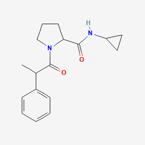 molecular formula C17H22N2O2 B7198622 N-cyclopropyl-1-(2-phenylpropanoyl)pyrrolidine-2-carboxamide 