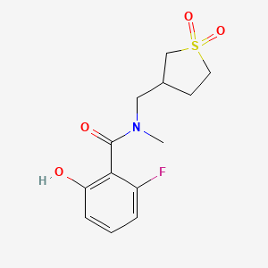 molecular formula C13H16FNO4S B7198775 N-[(1,1-dioxothiolan-3-yl)methyl]-2-fluoro-6-hydroxy-N-methylbenzamide 