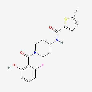 molecular formula C18H19FN2O3S B7198993 N-[1-(2-fluoro-6-hydroxybenzoyl)piperidin-4-yl]-5-methylthiophene-2-carboxamide 