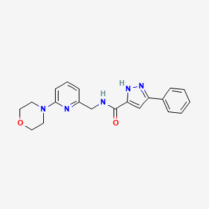 molecular formula C20H21N5O2 B7199193 N-[(6-morpholin-4-ylpyridin-2-yl)methyl]-3-phenyl-1H-pyrazole-5-carboxamide 