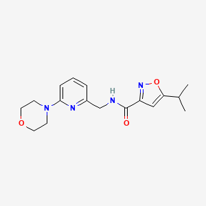 molecular formula C17H22N4O3 B7199267 N-[(6-morpholin-4-ylpyridin-2-yl)methyl]-5-propan-2-yl-1,2-oxazole-3-carboxamide 