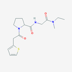 molecular formula C16H23N3O3S B7199362 N-[2-[ethyl(methyl)amino]-2-oxoethyl]-1-(2-thiophen-2-ylacetyl)pyrrolidine-2-carboxamide 