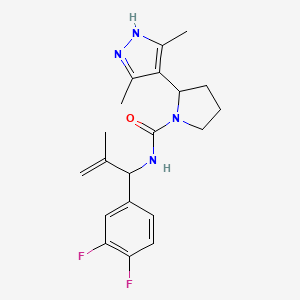 molecular formula C20H24F2N4O B7199454 N-[1-(3,4-difluorophenyl)-2-methylprop-2-enyl]-2-(3,5-dimethyl-1H-pyrazol-4-yl)pyrrolidine-1-carboxamide 