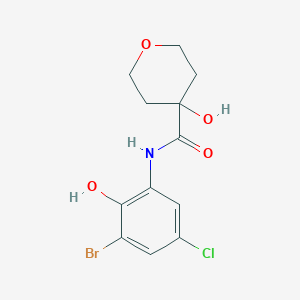 molecular formula C12H13BrClNO4 B7199485 N-(3-bromo-5-chloro-2-hydroxyphenyl)-4-hydroxyoxane-4-carboxamide 