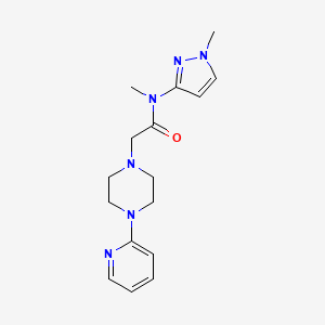 molecular formula C16H22N6O B7199655 N-methyl-N-(1-methylpyrazol-3-yl)-2-(4-pyridin-2-ylpiperazin-1-yl)acetamide 