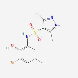 molecular formula C13H16BrN3O3S B7199771 N-(3-bromo-2-hydroxy-5-methylphenyl)-1,3,5-trimethylpyrazole-4-sulfonamide 
