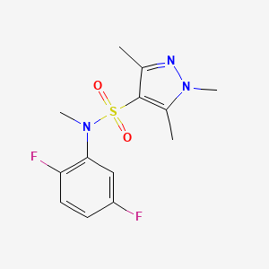 molecular formula C13H15F2N3O2S B7199783 N-(2,5-difluorophenyl)-N,1,3,5-tetramethylpyrazole-4-sulfonamide 