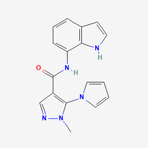 molecular formula C17H15N5O B7199802 N-(1H-indol-7-yl)-1-methyl-5-pyrrol-1-ylpyrazole-4-carboxamide 