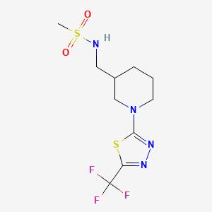 molecular formula C10H15F3N4O2S2 B7199894 N-[[1-[5-(trifluoromethyl)-1,3,4-thiadiazol-2-yl]piperidin-3-yl]methyl]methanesulfonamide 