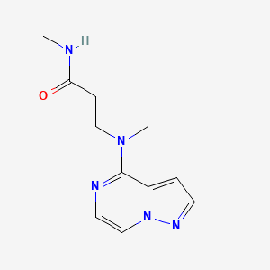 molecular formula C12H17N5O B7199927 N-methyl-3-[methyl-(2-methylpyrazolo[1,5-a]pyrazin-4-yl)amino]propanamide 