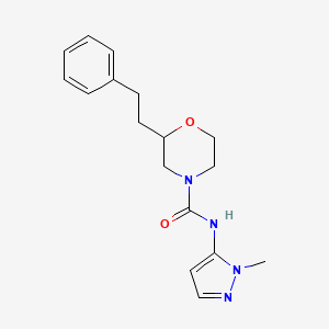 molecular formula C17H22N4O2 B7200077 N-(2-methylpyrazol-3-yl)-2-(2-phenylethyl)morpholine-4-carboxamide 