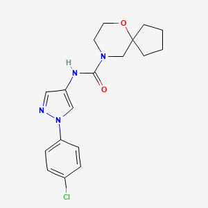 molecular formula C18H21ClN4O2 B7200148 N-[1-(4-chlorophenyl)pyrazol-4-yl]-6-oxa-9-azaspiro[4.5]decane-9-carboxamide 
