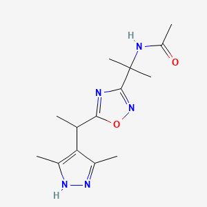 molecular formula C14H21N5O2 B7200303 N-[2-[5-[1-(3,5-dimethyl-1H-pyrazol-4-yl)ethyl]-1,2,4-oxadiazol-3-yl]propan-2-yl]acetamide 