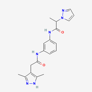 molecular formula C19H22N6O2 B7200314 N-[3-[[2-(3,5-dimethyl-1H-pyrazol-4-yl)acetyl]amino]phenyl]-2-pyrazol-1-ylpropanamide 