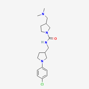 molecular formula C19H29ClN4O B7200503 N-[[1-(4-chlorophenyl)pyrrolidin-3-yl]methyl]-3-[(dimethylamino)methyl]pyrrolidine-1-carboxamide 