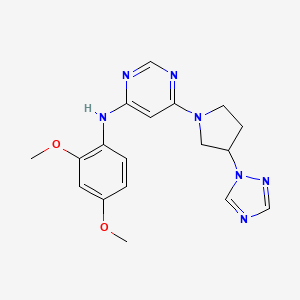 molecular formula C18H21N7O2 B7200996 N-(2,4-dimethoxyphenyl)-6-[3-(1,2,4-triazol-1-yl)pyrrolidin-1-yl]pyrimidin-4-amine 
