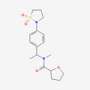 molecular formula C17H24N2O4S B7201019 N-[1-[4-(1,1-dioxo-1,2-thiazolidin-2-yl)phenyl]ethyl]-N-methyloxolane-2-carboxamide 