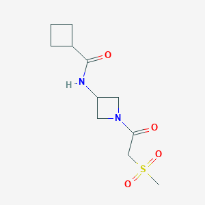 molecular formula C11H18N2O4S B7201053 N-[1-(2-methylsulfonylacetyl)azetidin-3-yl]cyclobutanecarboxamide 