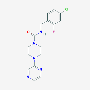 molecular formula C16H17ClFN5O B7201153 N-[(4-chloro-2-fluorophenyl)methyl]-4-pyrazin-2-ylpiperazine-1-carboxamide 