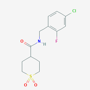 molecular formula C13H15ClFNO3S B7201268 N-[(4-chloro-2-fluorophenyl)methyl]-1,1-dioxothiane-4-carboxamide 
