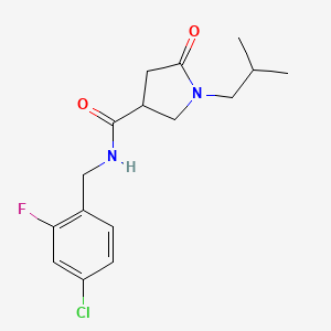 molecular formula C16H20ClFN2O2 B7201294 N-[(4-chloro-2-fluorophenyl)methyl]-1-(2-methylpropyl)-5-oxopyrrolidine-3-carboxamide 