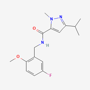 molecular formula C16H20FN3O2 B7201315 N-[(5-fluoro-2-methoxyphenyl)methyl]-2-methyl-5-propan-2-ylpyrazole-3-carboxamide 