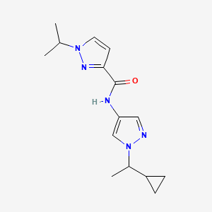 molecular formula C15H21N5O B7201349 N-[1-(1-cyclopropylethyl)pyrazol-4-yl]-1-propan-2-ylpyrazole-3-carboxamide 