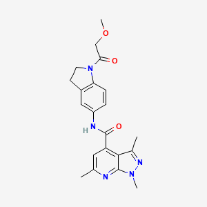 molecular formula C21H23N5O3 B7201354 N-[1-(2-methoxyacetyl)-2,3-dihydroindol-5-yl]-1,3,6-trimethylpyrazolo[3,4-b]pyridine-4-carboxamide 