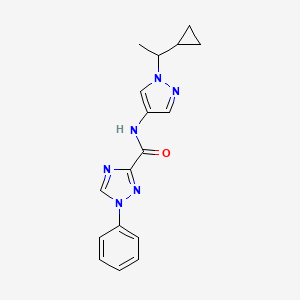 molecular formula C17H18N6O B7201356 N-[1-(1-cyclopropylethyl)pyrazol-4-yl]-1-phenyl-1,2,4-triazole-3-carboxamide 