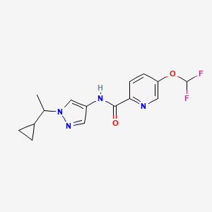 molecular formula C15H16F2N4O2 B7201375 N-[1-(1-cyclopropylethyl)pyrazol-4-yl]-5-(difluoromethoxy)pyridine-2-carboxamide 