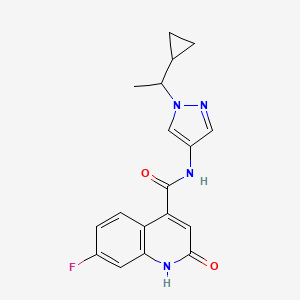 molecular formula C18H17FN4O2 B7201415 N-[1-(1-cyclopropylethyl)pyrazol-4-yl]-7-fluoro-2-oxo-1H-quinoline-4-carboxamide 