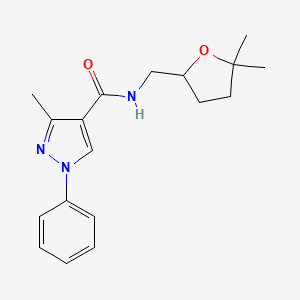 molecular formula C18H23N3O2 B7201453 N-[(5,5-dimethyloxolan-2-yl)methyl]-3-methyl-1-phenylpyrazole-4-carboxamide 