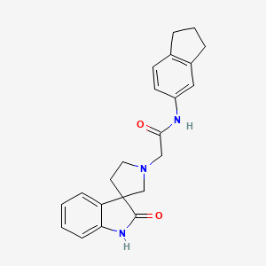 molecular formula C22H23N3O2 B7201593 N-(2,3-dihydro-1H-inden-5-yl)-2-(2-oxospiro[1H-indole-3,3'-pyrrolidine]-1'-yl)acetamide 