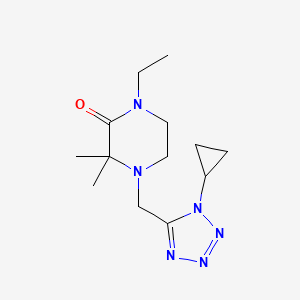 molecular formula C13H22N6O B7201650 4-[(1-Cyclopropyltetrazol-5-yl)methyl]-1-ethyl-3,3-dimethylpiperazin-2-one 