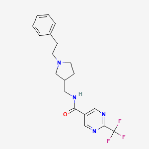 molecular formula C19H21F3N4O B7201760 N-[[1-(2-phenylethyl)pyrrolidin-3-yl]methyl]-2-(trifluoromethyl)pyrimidine-5-carboxamide 
