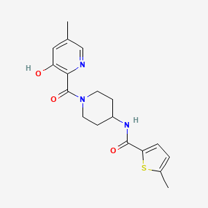 molecular formula C18H21N3O3S B7201784 N-[1-(3-hydroxy-5-methylpyridine-2-carbonyl)piperidin-4-yl]-5-methylthiophene-2-carboxamide 