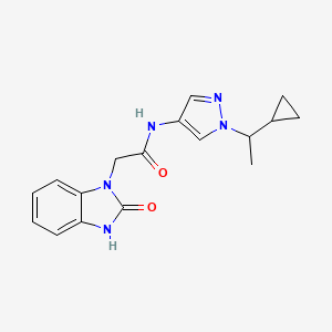 molecular formula C17H19N5O2 B7201849 N-[1-(1-cyclopropylethyl)pyrazol-4-yl]-2-(2-oxo-3H-benzimidazol-1-yl)acetamide 