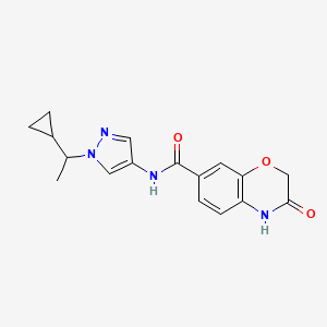 molecular formula C17H18N4O3 B7201853 N-[1-(1-cyclopropylethyl)pyrazol-4-yl]-3-oxo-4H-1,4-benzoxazine-7-carboxamide 
