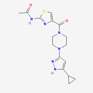 molecular formula C16H20N6O2S B7201884 N-[4-[4-(5-cyclopropyl-1H-pyrazol-3-yl)piperazine-1-carbonyl]-1,3-thiazol-2-yl]acetamide 